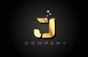 metal gold J alphabet letter logo icon design. Creative template for company with dots vector