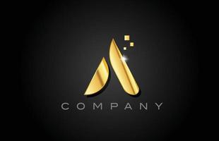 metal gold A alphabet letter logo icon design. Creative template for company with dots vector