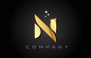 metal gold N alphabet letter logo icon design. Creative template for company with dots