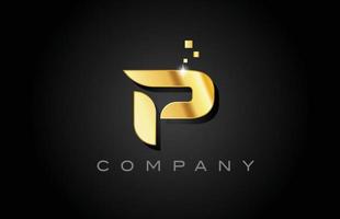 Diseño de icono de logotipo de letra p de metal dorado. plantilla creativa para empresa con puntos vector