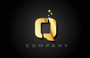 metal gold Q alphabet letter logo icon design. Creative template for company with dots vector