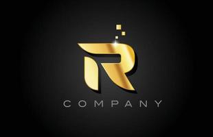 Diseño de icono de logotipo de letra del alfabeto r de metal dorado. plantilla creativa para empresa con puntos