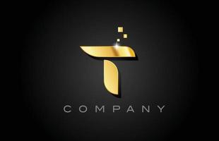 metal gold T alphabet letter logo icon design. Creative template for company with dots vector