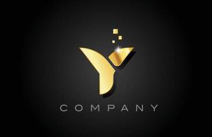 metal gold Y alphabet letter logo icon design. Creative template for company with dots