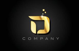 metal gold D alphabet letter logo icon design. Creative template for company with dots