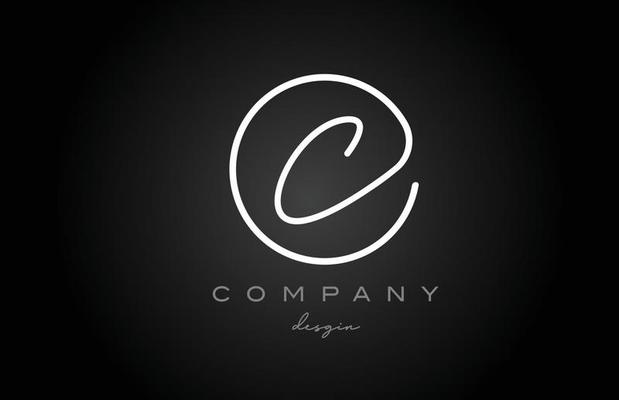 black and white C alphabet letter logo icon design. Handwritten creative template for company and business