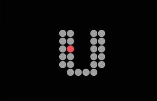 Diseño del logotipo del icono de la letra del alfabeto gris rojo punteado u. plantilla creativa para negocios y empresas con punto vector
