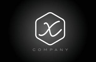 hexágono blanco y negro x diseño de icono de logotipo de letra del alfabeto. plantilla creativa para empresa y negocio vector