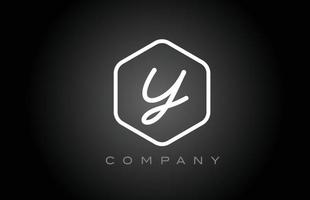 hexágono blanco y negro y diseño de icono de logotipo de letra del alfabeto. plantilla creativa para empresa y negocio vector