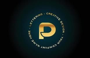 gold P alphabet letter logo icon design with text. Golden creative template for business and company with circle vector