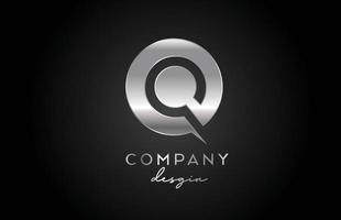 Q silver grey alphabet letter logo icon with circle design. Metal creative template for company and business vector