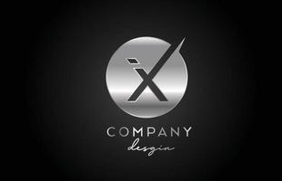 X silver grey alphabet letter logo icon with circle design. Metal creative template for company and business vector