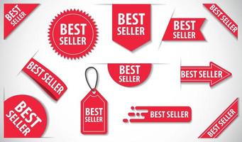 colección de etiquetas de best seller, etiquetas rojas vectoriales aisladas en fondo blanco. vector