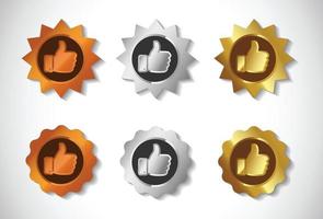 Set medal or banner thumbs up with the concept of three colors bronze, silver, and gold vector