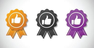 Set Recommend banner or medal with thumbs up and ribbon concept vector