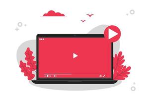 Video concept illustration on Laptop or notebook. watching video player with flat design vector