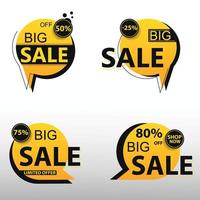 4 Big sale discount banner promotion, with a smooth round style yellow color vector