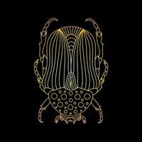 A golden beetle in a linear style. Linear vector illustration