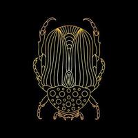 A golden beetle in a linear style. Linear vector illustration