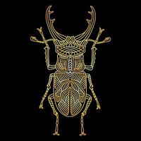 A golden beetle in a linear style. Linear vector illustration