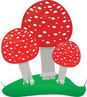 Three fly agaric mushrooms on small green hill vector illustration