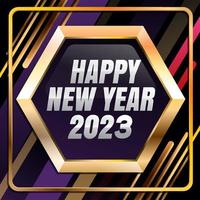 Happy New Year greeting card with colorful modern design, numbers and geometric background. vector