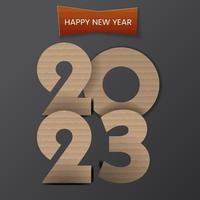 feliz año nuevo 2023 patrón de diseño de texto, tipografía de corte de papel, letras del alfabeto e ilustración vectorial de números. vector