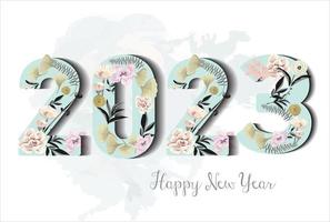 Happy New Year 2023 with watercolor flowers and leaves background vector
