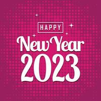 2023 feliz año nuevo. banner de feliz año nuevo de fondo de trama de semitonos rosa para tarjeta de felicitación, vector de calendario