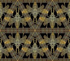 patrón con escarabajos dorados en un adorno triangular al estilo griego
