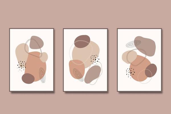 Hand draw abstract boho organic shapes in poster set