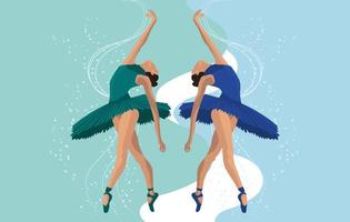 ilustración, un par de bailarinas bailando en una pose elegante sobre un fondo abstracto. afiche, imágenes prediseñadas, diseño para estudio de ballet vector