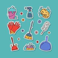 Cute Hand Drawn Spring Cleaning Sticker Collection vector