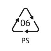 PS 06 recycling code symbol. Plastic recycling vector polystyrene sign.