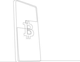 Single continuous line drawing bitcoin screen on smartphone. One line draw graphic design vector illustration.