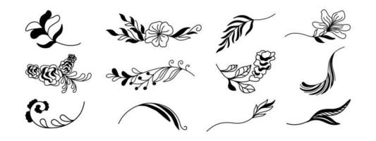 Flowers and leaves elements designed in black tones for decorations, cards, backdrops, frames, borders, paper patterns, fabric patterns, spring theme decorations, scrapbooking and more. vector