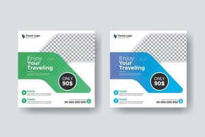 Social media post square flyer travel banner template vector