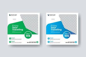 Social media post square flyer travel banner template vector