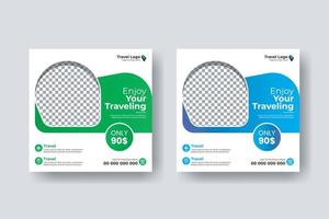 Social media post square flyer travel banner template vector