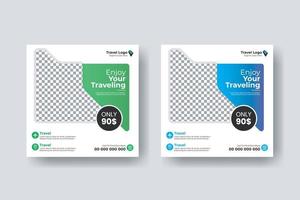 Social media post square flyer travel banner template vector