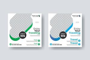Social media post square flyer travel banner template vector