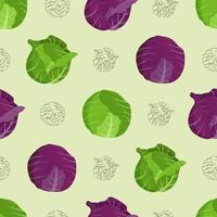 Cute cabbage seamless pattern. Flat vector illustration.