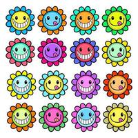 margaritas alegres de dibujos animados florales felices vector