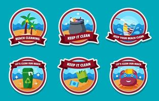 Beach Cleaning Sticker Set vector