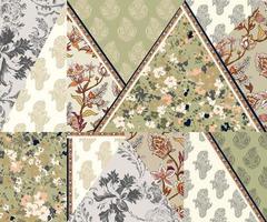 patrón floral de patchwork con motivos de flores indias. patrón de estilo damasco para textiles y decoración vector