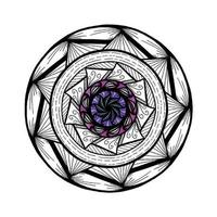 mandala ornament coloring - outline and colored blue, violet, pink