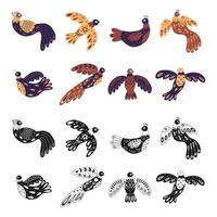 Vector collection of various birds with different folk ornaments. Set in scandinavan style