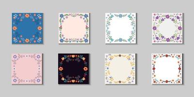 Vector set of folk frames with flowers and leaves.Nature border for greating or post card, invitation. Illustration in scandinavan style.