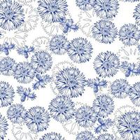 Seamless vector pattern with cornflower in the Toile de Jouy style. Blue flowers isolated on white background. Print design for wallpapers, textile, fabric, wrapping gift, ceramic tiles