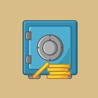 Vault Safe Box with Gold Coins Vector Illustration